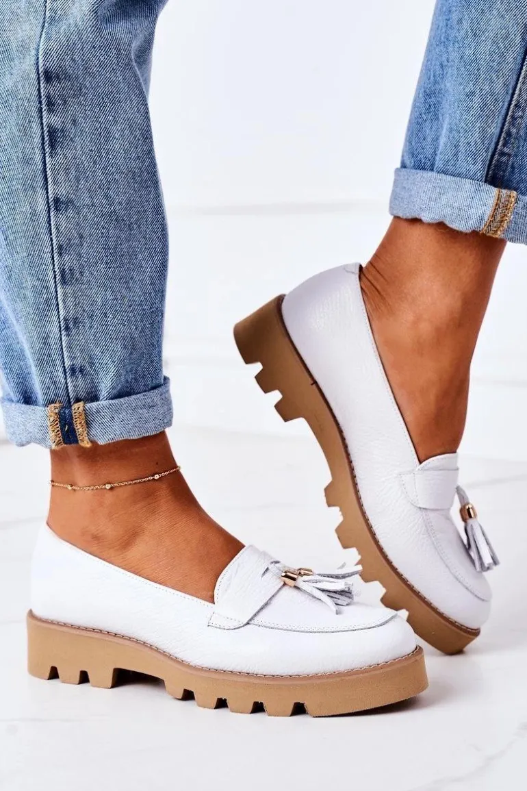 Skórzane Mokasyny Lewski Shoes 3053 Białe