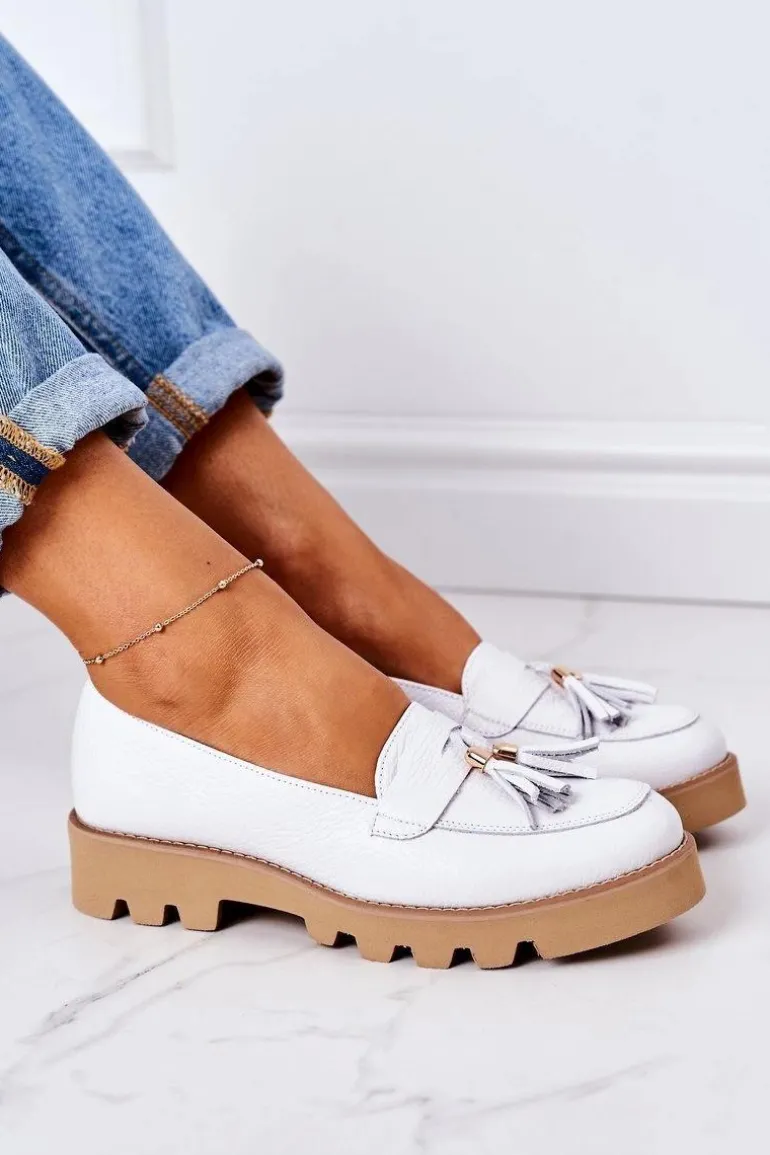 Skórzane Mokasyny Lewski Shoes 3053 Białe