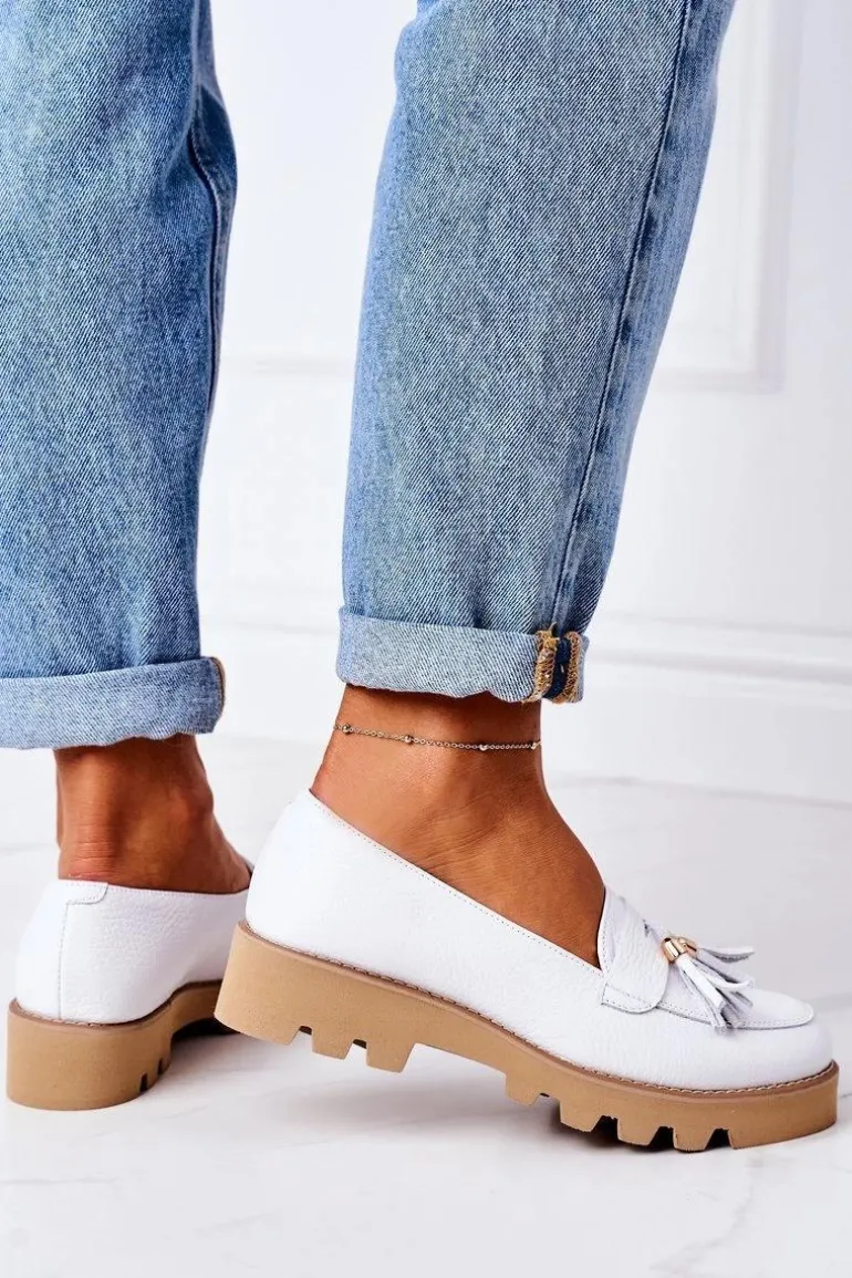 Skórzane Mokasyny Lewski Shoes 3053 Białe