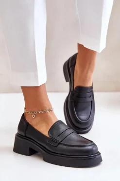 Skórzane Mokasyny Loafersy Damskie D&A JC42-61 Czarne