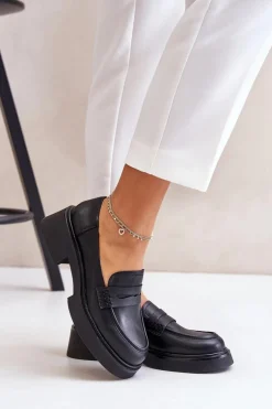 Skórzane Mokasyny Loafersy Damskie D&A JC42-61 Czarne