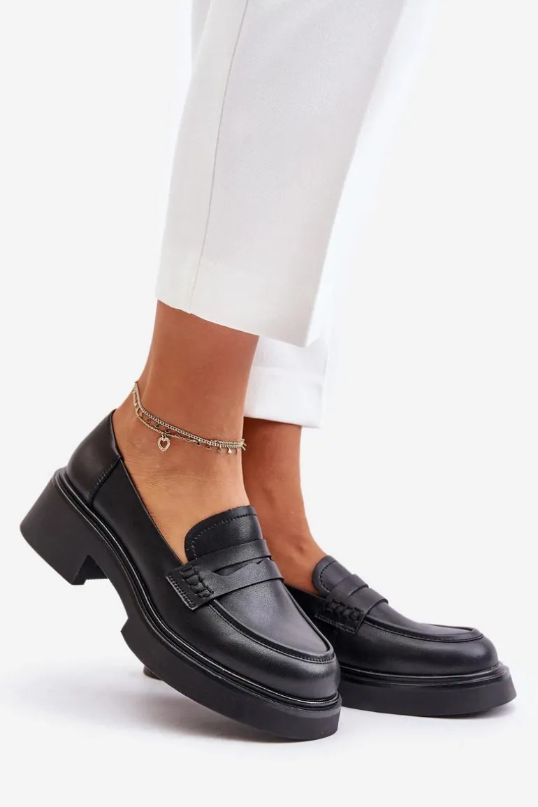 Skórzane Mokasyny Loafersy Damskie D&A JC42-61 Czarne
