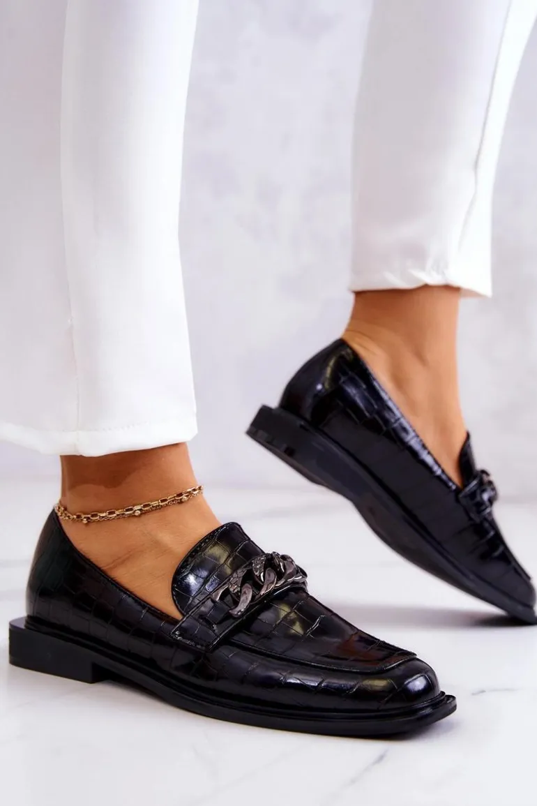 Skórzane Mokasyny Loafery Z Łańcuchem Czarne Killen