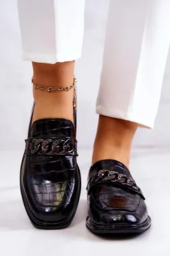 Skórzane Mokasyny Loafery Z Łańcuchem Czarne Killen