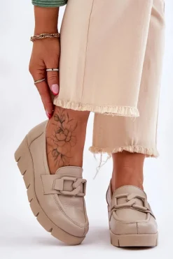 Skórzane Mokasyny Na Koturnie Beżowe Lemar Felicita