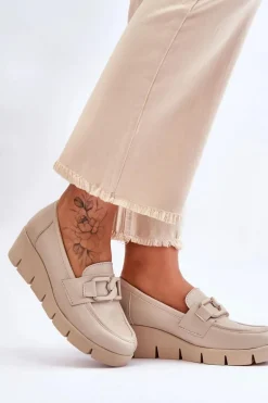 Skórzane Mokasyny Na Koturnie Beżowe Lemar Felicita