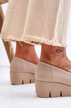 Skórzane Mokasyny Na Koturnie Beżowe Lemar Felicita