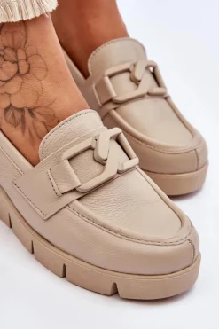 Skórzane Mokasyny Na Koturnie Beżowe Lemar Felicita