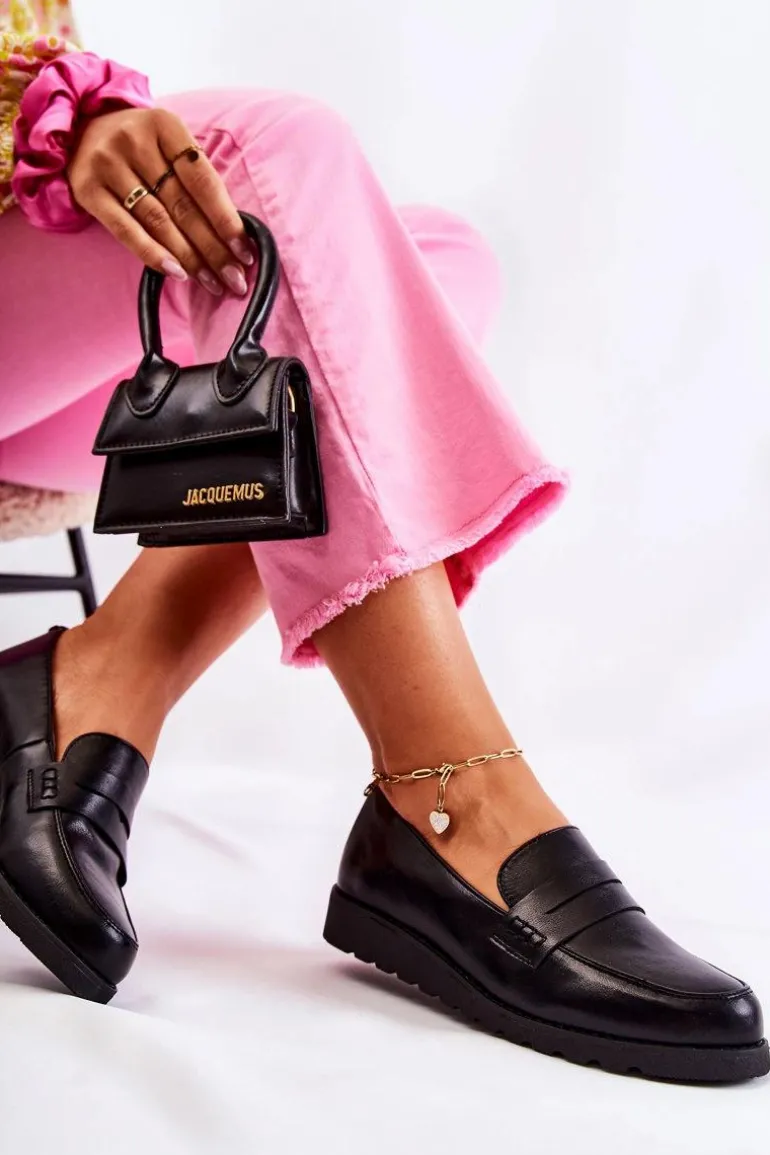 Skórzane Mokasyny Na Koturnie La.Fi Czarne Alannah