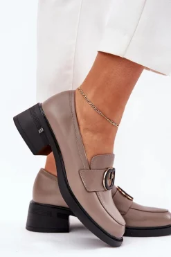 Skórzane Mokasyny Na Obcasie Vinceza 18102 Beżowe