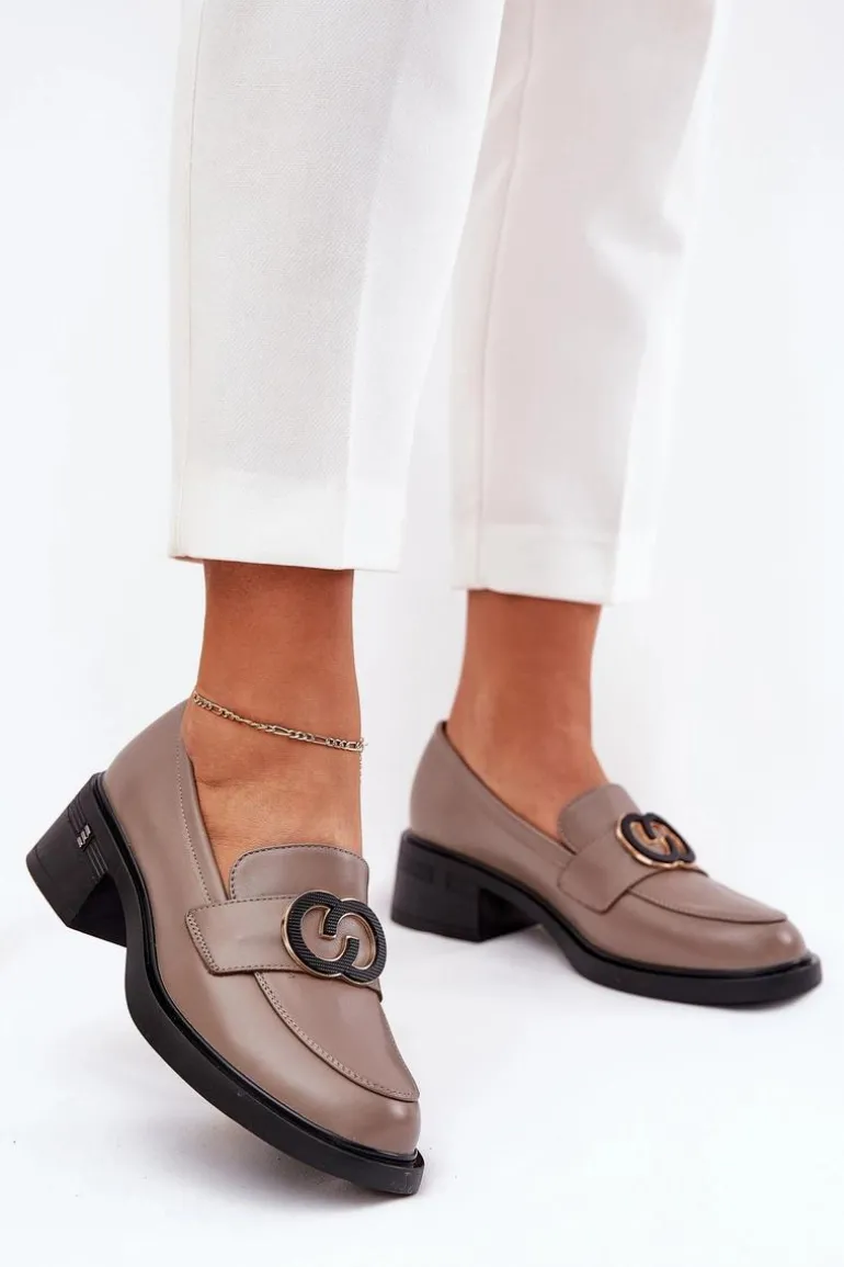 Skórzane Mokasyny Na Obcasie Vinceza 18102 Beżowe