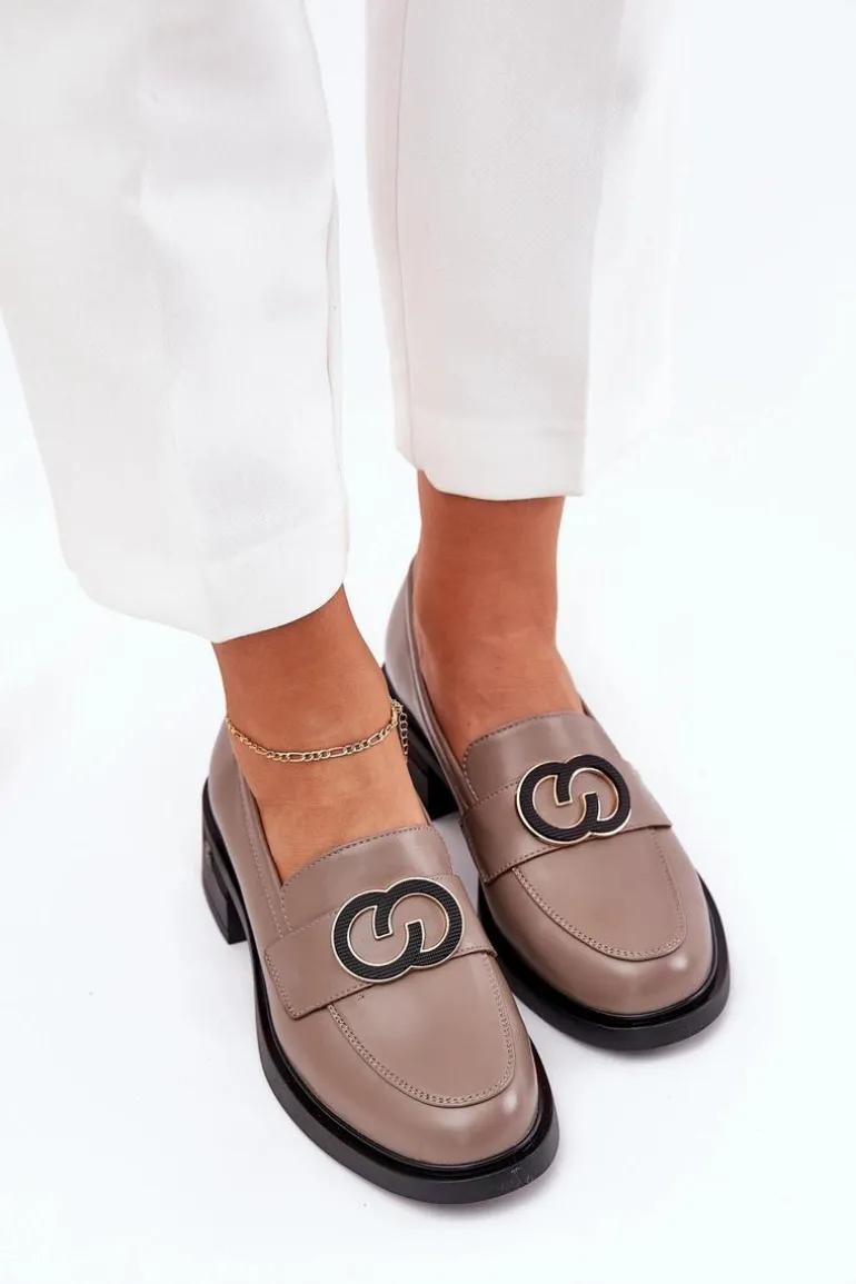 Skórzane Mokasyny Na Obcasie Vinceza 18102 Beżowe