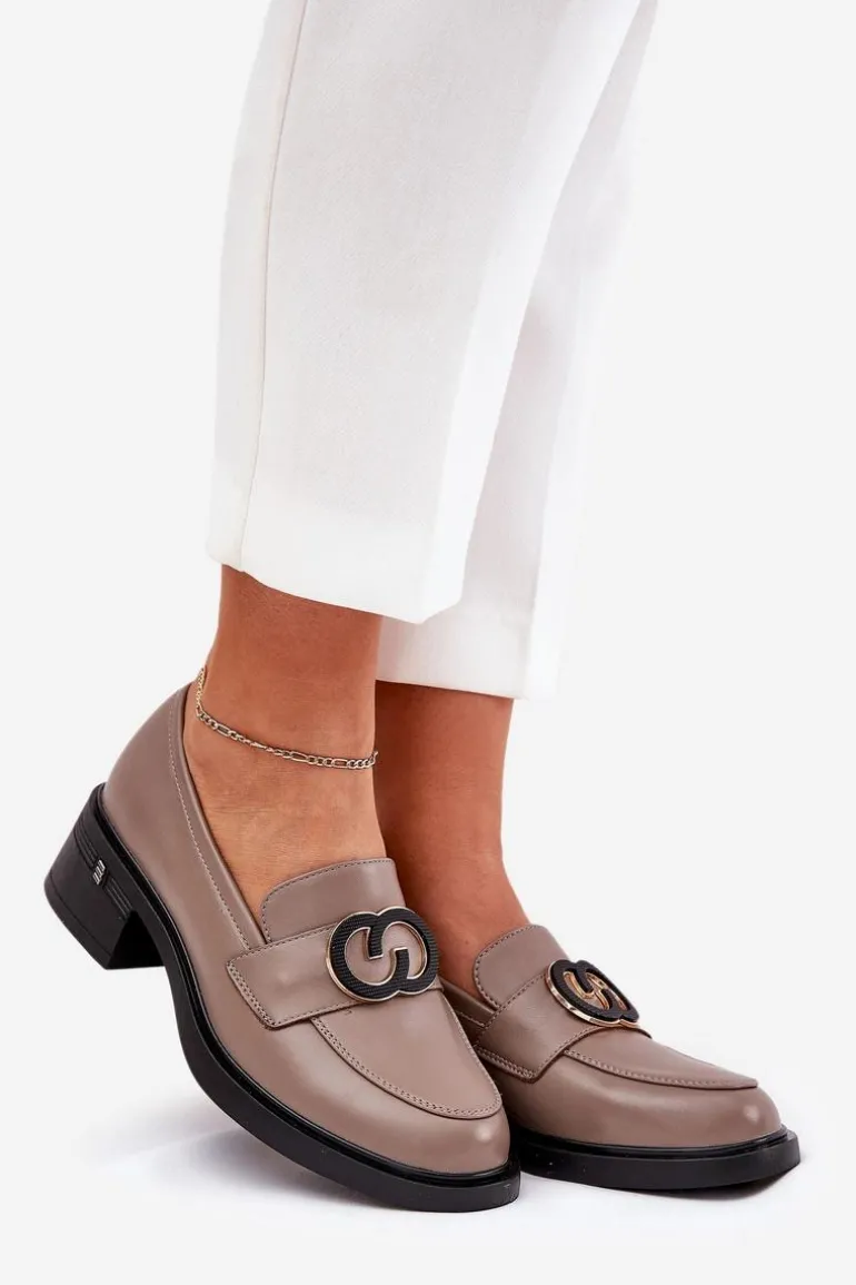 Skórzane Mokasyny Na Obcasie Vinceza 18102 Beżowe