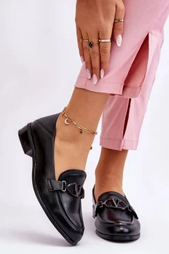 Skórzane Mokasyny Na Płaskim Obcasie Czarne Marra