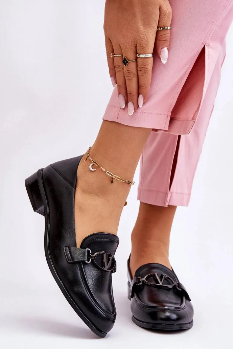 Skórzane Mokasyny Na Płaskim Obcasie Czarne Marra