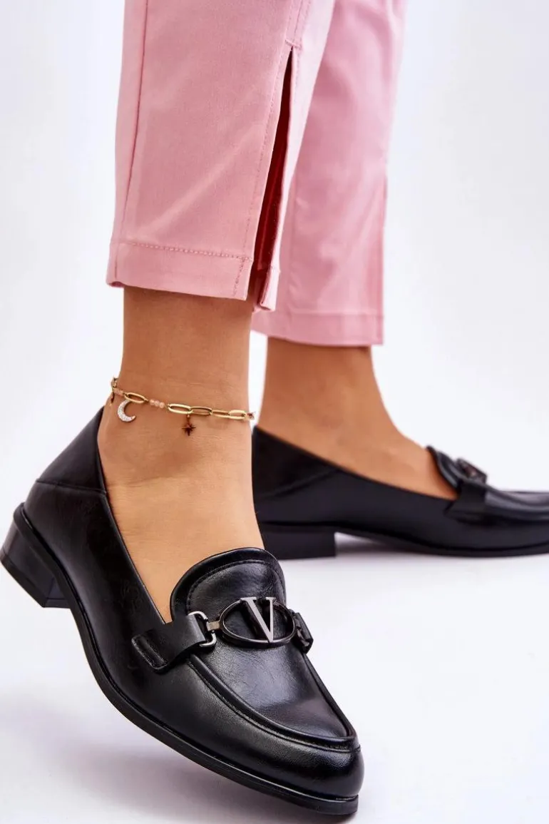 Skórzane Mokasyny Na Płaskim Obcasie Czarne Marra