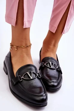 Skórzane Mokasyny Na Płaskim Obcasie Czarne Marra