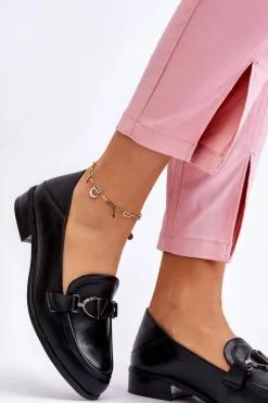 Skórzane Mokasyny Na Płaskim Obcasie Czarne Marra