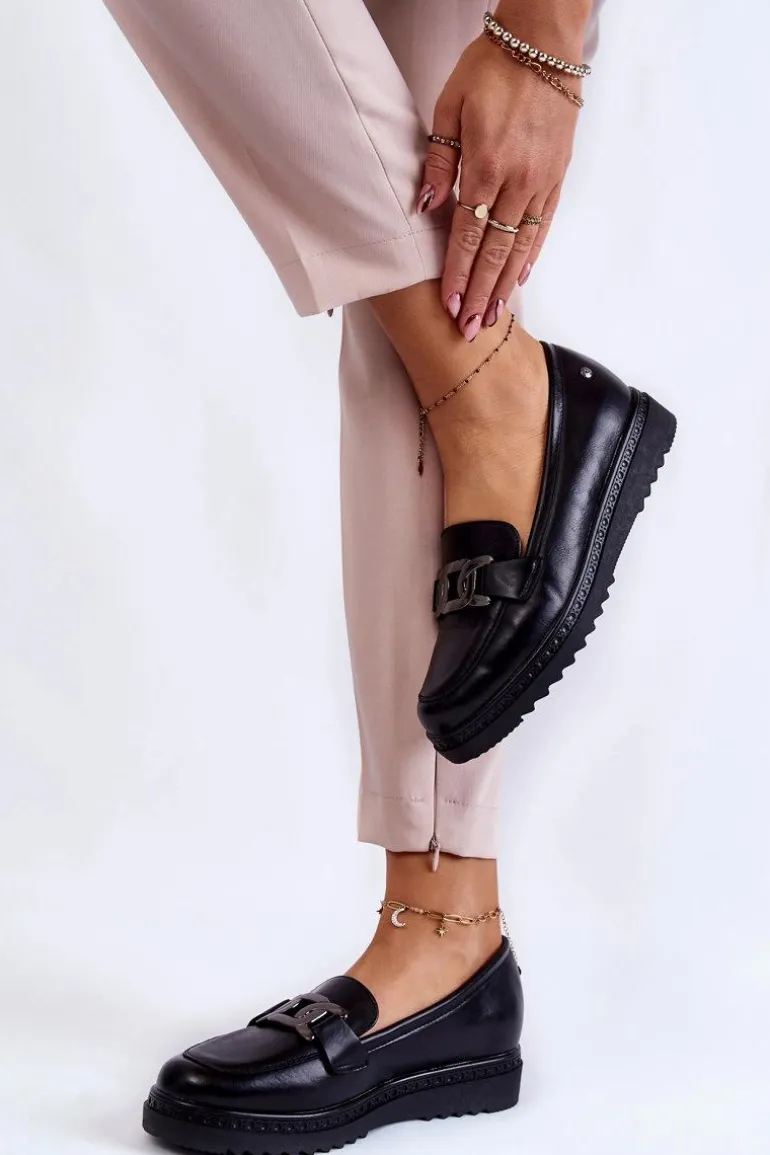 Skórzane Mokasyny Na Platformie Czarne Abisso