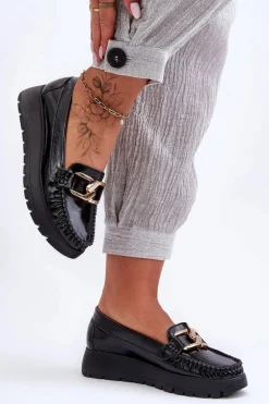 Skórzane Mokasyny Na Platformie Z Ozdobą Czarne Lemar Desmond