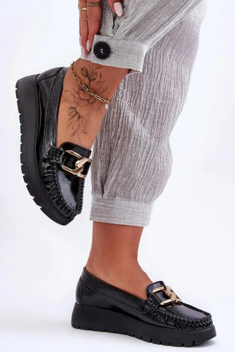 Skórzane Mokasyny Na Platformie Z Ozdobą Czarne Lemar Desmond