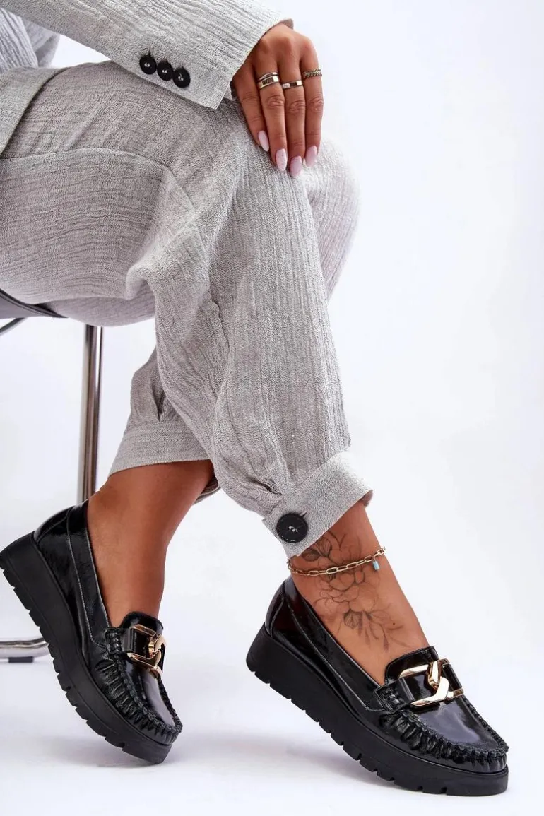 Skórzane Mokasyny Na Platformie Z Ozdobą Czarne Lemar Desmond