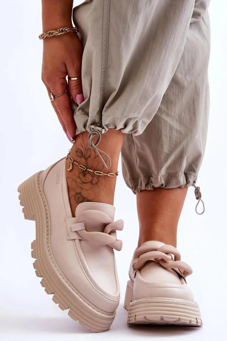 Skórzane Mokasyny Półbuty Big Star LL274581 Beżowe