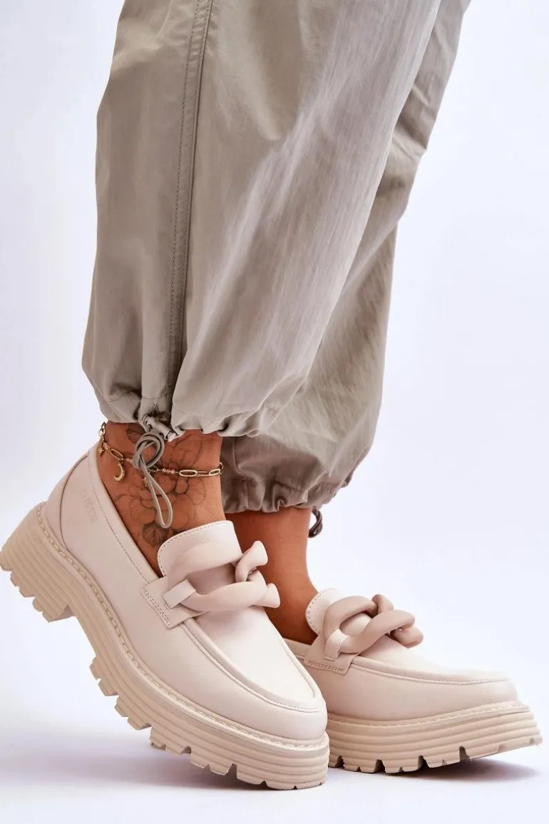 Skórzane Mokasyny Półbuty Big Star LL274581 Beżowe