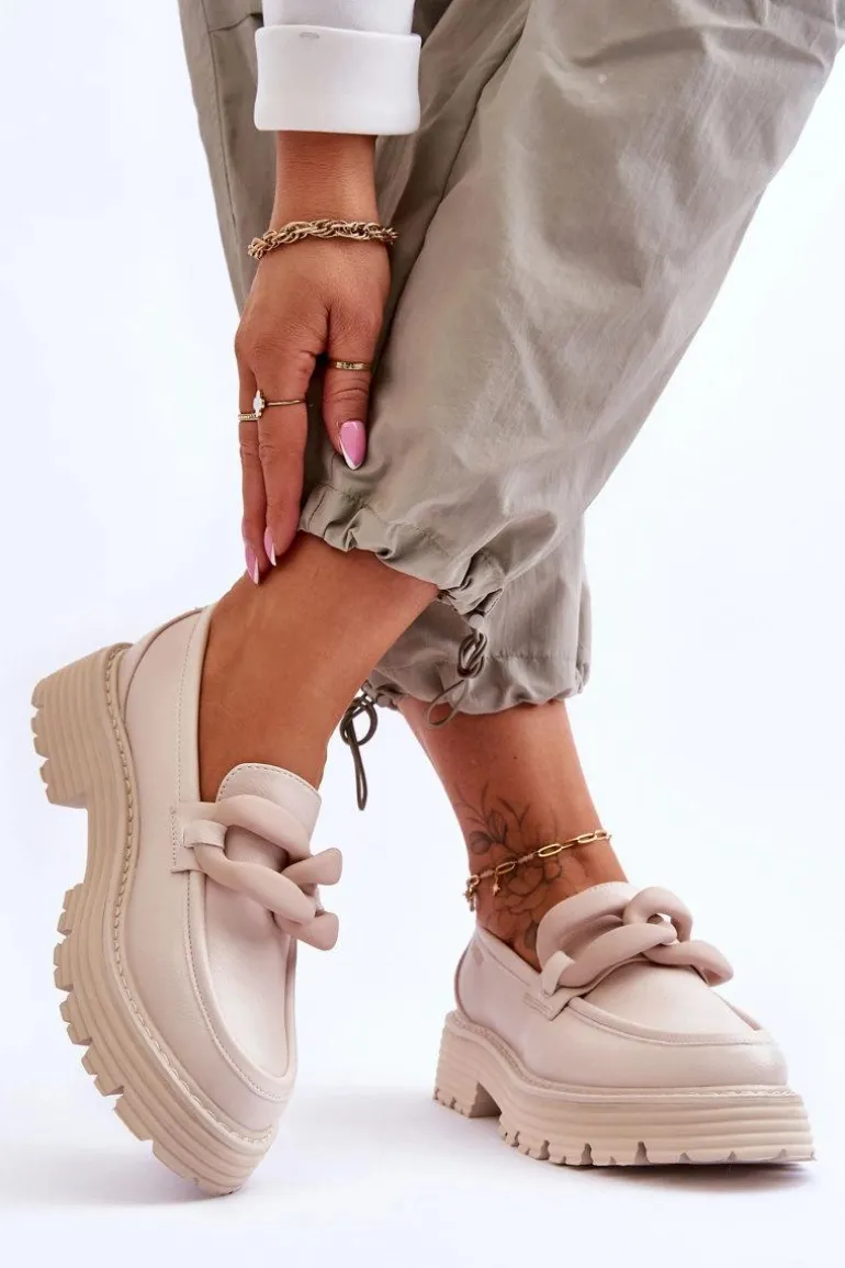 Skórzane Mokasyny Półbuty Big Star LL274581 Beżowe