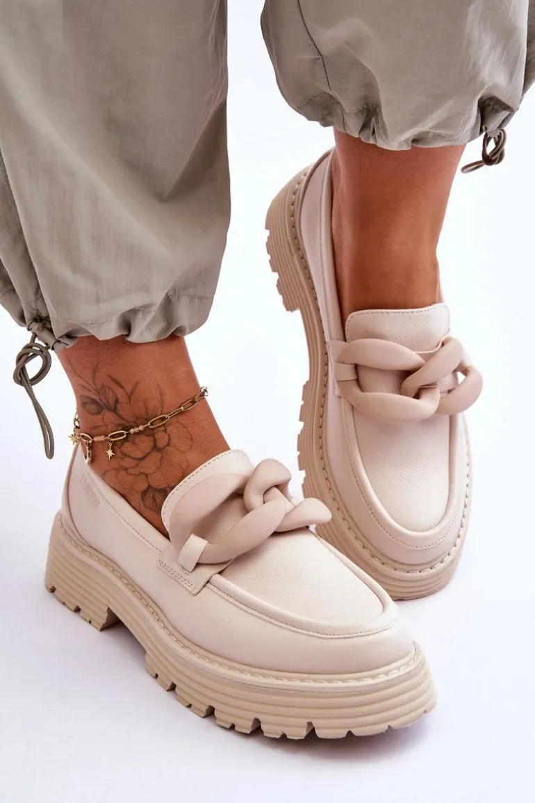 Skórzane Mokasyny Półbuty Big Star LL274581 Beżowe