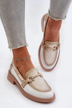 Skórzane Mokasyny Półbuty Damskie Maciejka 06493-11 Biało-Beżowe