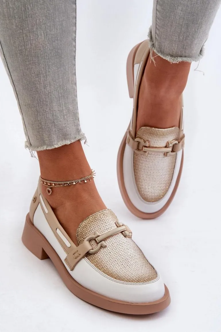 Skórzane Mokasyny Półbuty Damskie Maciejka 06493-11 Biało-Beżowe