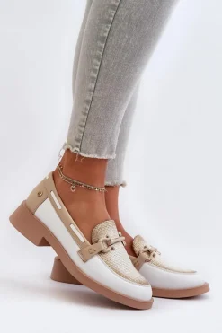 Skórzane Mokasyny Półbuty Damskie Maciejka 06493-11 Biało-Beżowe