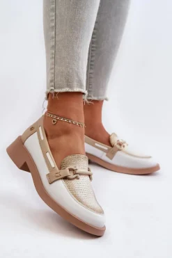 Skórzane Mokasyny Półbuty Damskie Maciejka 06493-11 Biało-Beżowe