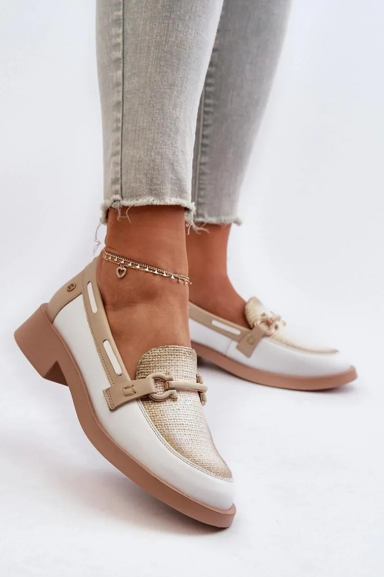 Skórzane Mokasyny Półbuty Damskie Maciejka 06493-11 Biało-Beżowe