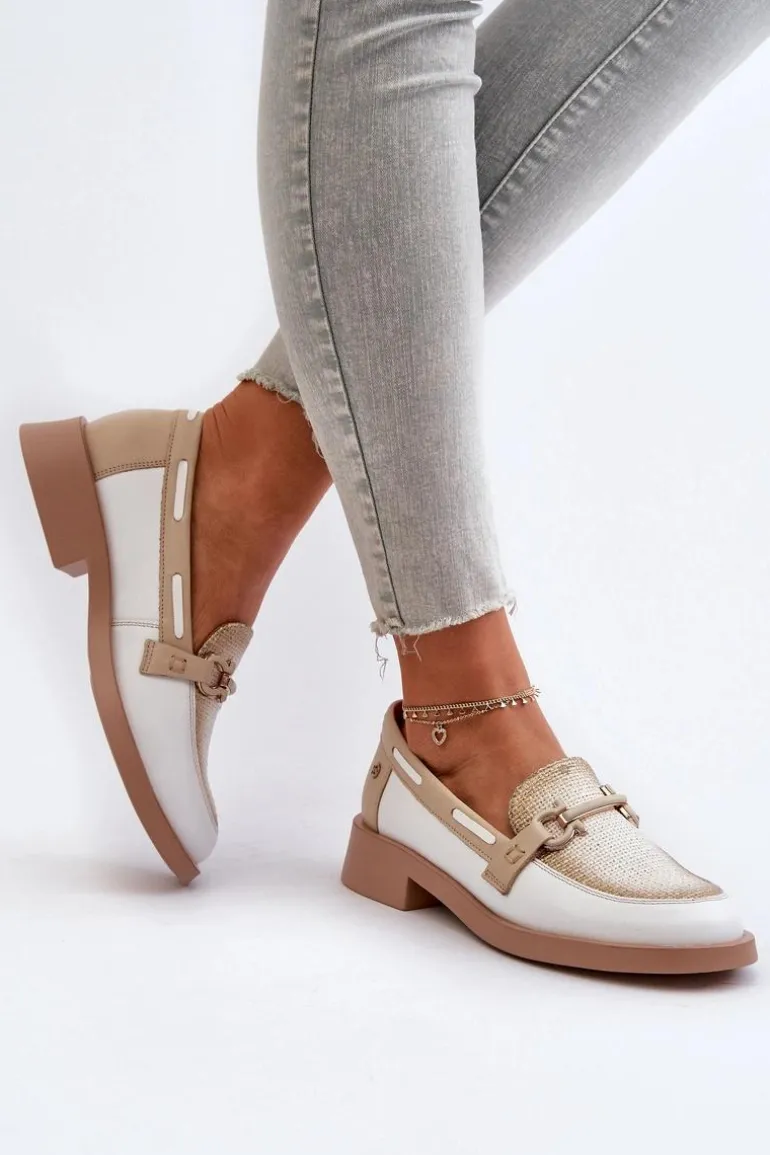 Skórzane Mokasyny Półbuty Damskie Maciejka 06493-11 Biało-Beżowe