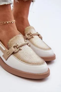 Skórzane Mokasyny Półbuty Damskie Maciejka 06493-11 Biało-Beżowe