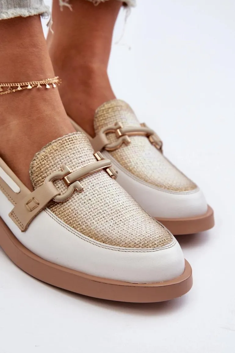Skórzane Mokasyny Półbuty Damskie Maciejka 06493-11 Biało-Beżowe