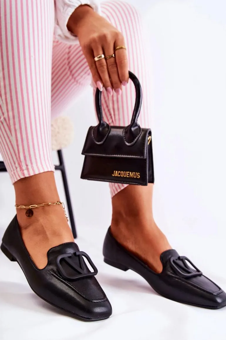 Skórzane Mokasyny Półbuty Z Ozdobą Czarne Hermosa