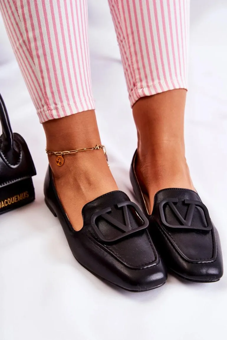 Skórzane Mokasyny Półbuty Z Ozdobą Czarne Hermosa