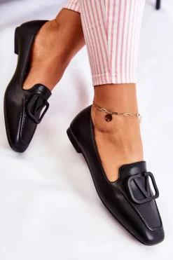 Skórzane Mokasyny Półbuty Z Ozdobą Czarne Hermosa