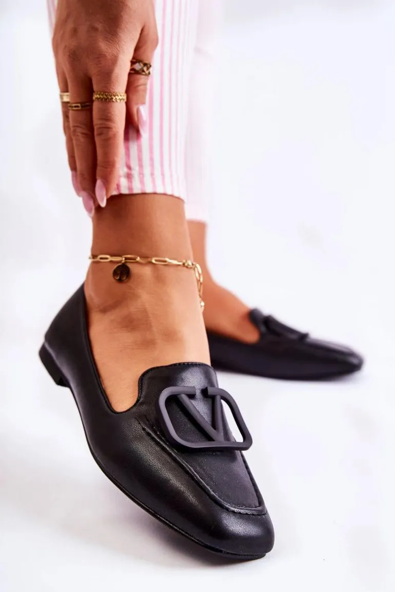 Skórzane Mokasyny Półbuty Z Ozdobą Czarne Hermosa