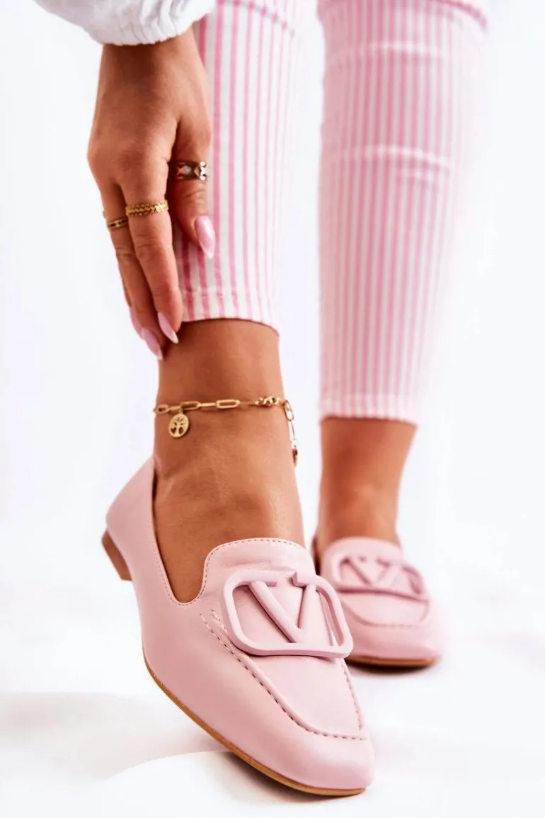 Skórzane Mokasyny Półbuty Z Ozdobą Różowe Hermosa