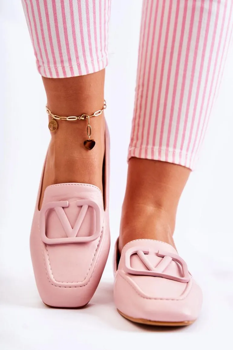 Skórzane Mokasyny Półbuty Z Ozdobą Różowe Hermosa