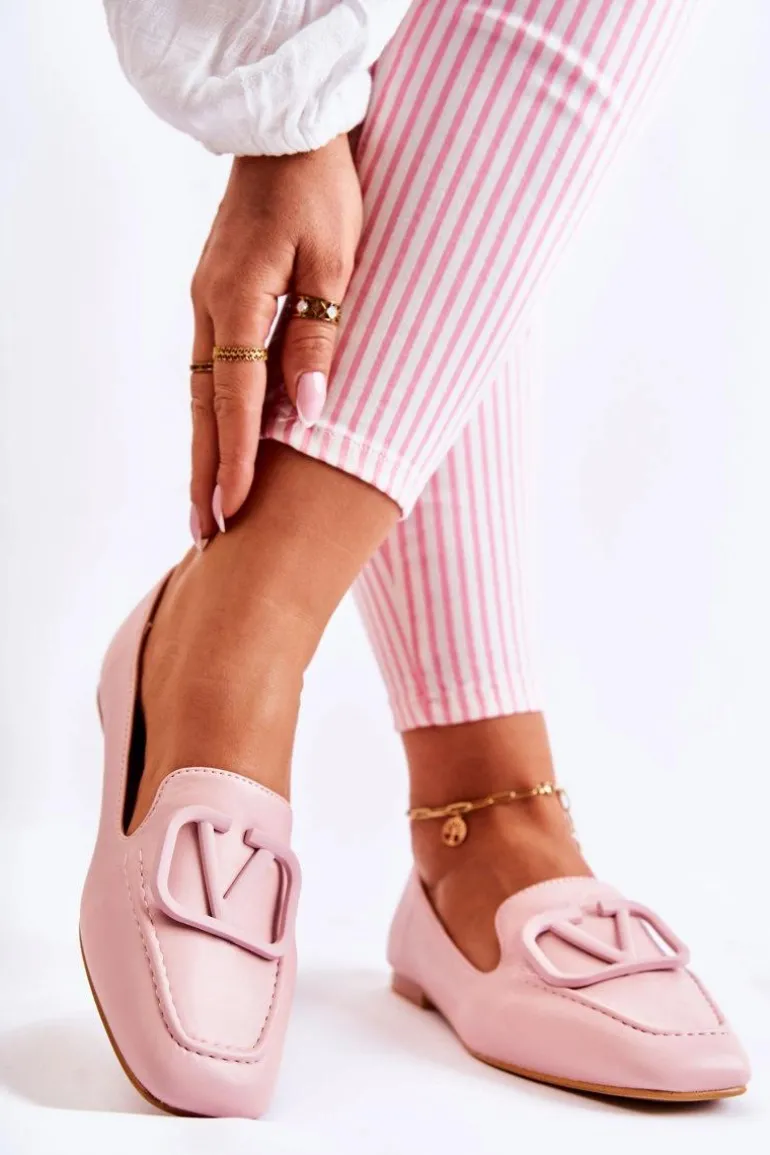 Skórzane Mokasyny Półbuty Z Ozdobą Różowe Hermosa