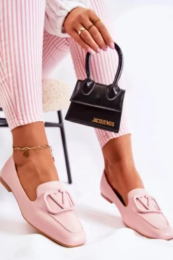 Skórzane Mokasyny Półbuty Z Ozdobą Różowe Hermosa