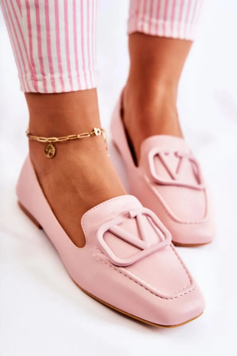 Skórzane Mokasyny Półbuty Z Ozdobą Różowe Hermosa