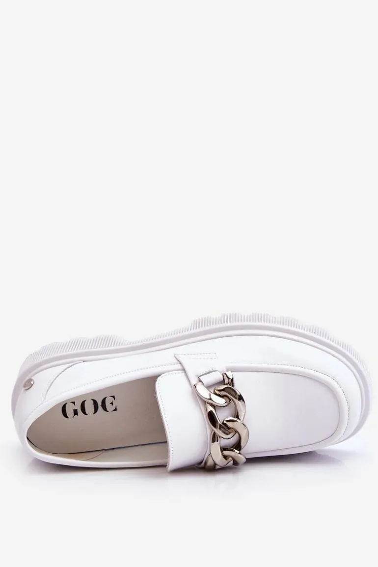 Skórzane Mokasyny Z Łańcuchem GOE LL2N4038 Białe