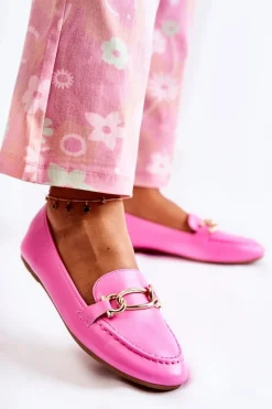 Skórzane Mokasyny Z Ozdobą Różowe Millario