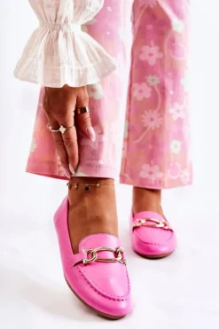 Skórzane Mokasyny Z Ozdobą Różowe Millario